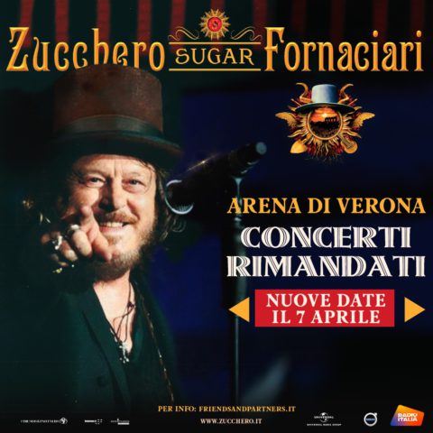 I 14 show di Zucchero Fornaciari, previsti all’Arena di Verona a partire dal 23 aprile 2021 sono rinviati